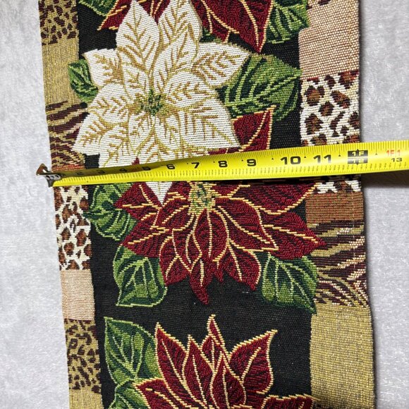 Poinsettia Tapestry Christmas Holiday Table Runner 12" X 66" - Picture 5 of 5